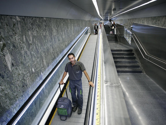 a technician in a moving ramp